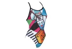 ARENA Women Swimsuit Crazy Milkshake X Criss Cross Back Black-Turquoise