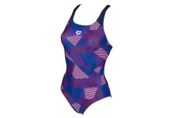 Women's Arena Striped Geo Pro One-Piece Swimsuit Blue/Purple