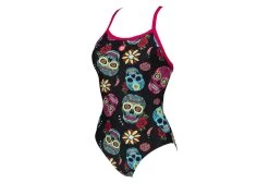 Arena Crazy Skulls Carnival Light Drop Back One-Piece Swimsuit Black Pink