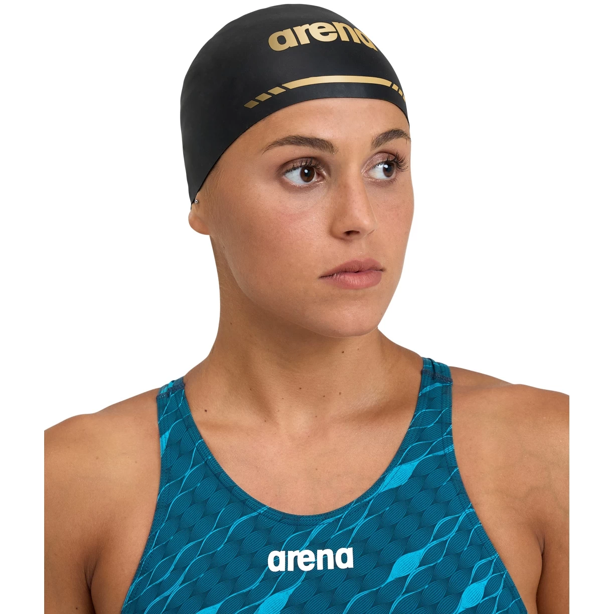 Arena 3D Soft Swim Cap - Black/Gold 6 Arena 3D Soft Swim Cap - Black/Gold - Image 4