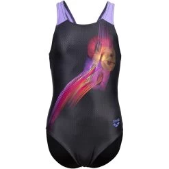 Arena Feel Parrot V Back Swimsuit Girls - Black/Dark Lavanda -Arena Shop arena feel girls parrot v back swimsuit black dark lavanda 3 1363753