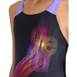 Arena Feel Parrot V Back Swimsuit Girls - Black/Dark Lavanda -Arena Shop arena feel girls parrot v back swimsuit black dark lavanda 8 1363759