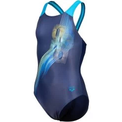 Arena Feel Parrot V Back Swimsuit Girls - Navy/Turquoise