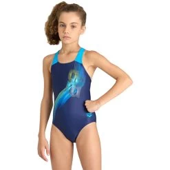Arena Feel Parrot V Back Swimsuit Girls - Navy/Turquoise -Arena Shop arena feel girls parrot v back swimsuit navy turquoise 5 1363738