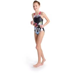 Arena Placement V Back Swimsuit Girls - Black-Freak Rose 17 Arena Placement V Back Swimsuit Girls - Black-Freak Rose -Arena Shop arena girls swimsuit v back placement model black freak rose 3 1260982