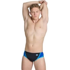 Arena Performance Icons Panel Swim Briefs Men - Black/Neon Blue/Red Fandango/Turquoise -Arena Shop arena mens icons swim briefs panel black neon blue red fandango turquoise 5 1512891