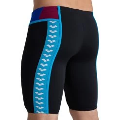 Arena Performance Icons Panel Swim Jammer Men - Black/Neon Blue/Red Fandango/Turquoise -Arena Shop arena mens icons swim jammer panel black neon blue red fandango turquoise 9 1512903