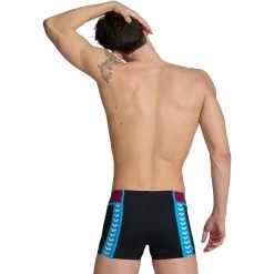 Arena Performance Icons Panel Swim Shorts Men - Black/Neon Blue/Red Fandango/Turquoise -Arena Shop arena mens icons swim short panel black neon blue red fandango turquoise 6 1512909