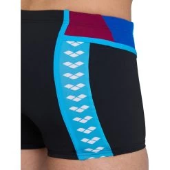 Arena Performance Icons Panel Swim Shorts Men - Black/Neon Blue/Red Fandango/Turquoise -Arena Shop arena mens icons swim short panel black neon blue red fandango turquoise 9 1512912