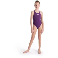 Arena Team Solid Swim Tech Swimsuit Girls - Plum-White -Arena Shop arena team girls swim tech one piece solid model plum white 3 1261232