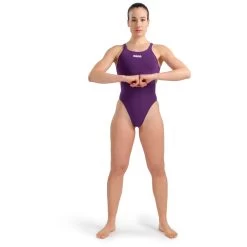 Arena Performance Solid Team Swim Tech Swimsuit Women - Plum/White -Arena Shop arena team womens swim tech one piece solid plum white 3 1262882