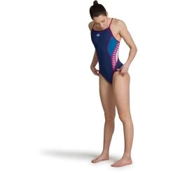 Arena Performance Icons Super Fly Back Panel Swimsuit Women - Navy/Blue Cosmo/White/Red Fandango -Arena Shop arena womens icons swimsuit super fly back panel navy blue cosmo white red fandango 7 1513040