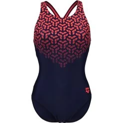 Arena Feel Kikko V Back Swimsuit Women - Navy/Fluo Red -Arena Shop arena womens kikko v swimsuit v back graphic navy fluo red 1 1513061