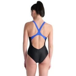 Arena Placement V Back Swimsuit Women - Black-Neon Blue -Arena Shop arena womens swimsuit v back placement model black neon blue 2 1262814