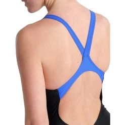 Arena Placement V Back Swimsuit Women - Black-Neon Blue -Arena Shop arena womens swimsuit v back placement model black neon blue 5 1262817